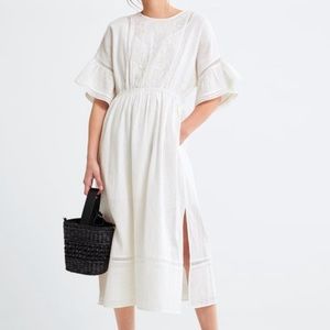 Zara Embroidered Midi Linen Dress
